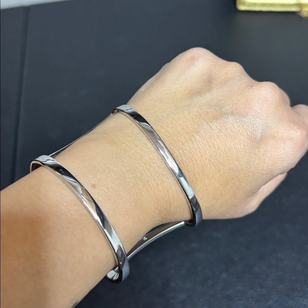 Jessica Simpson Silver Tone Geometric Cuff Bracelet